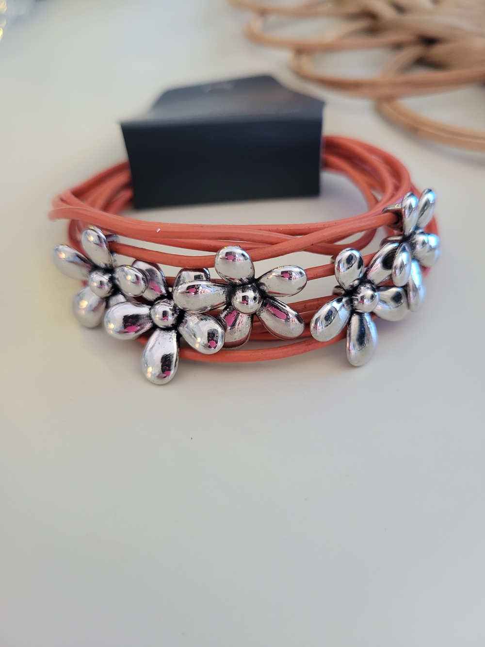 Paparazzi Floral Multi-Strand Coral Bracelet with Silver Flowers